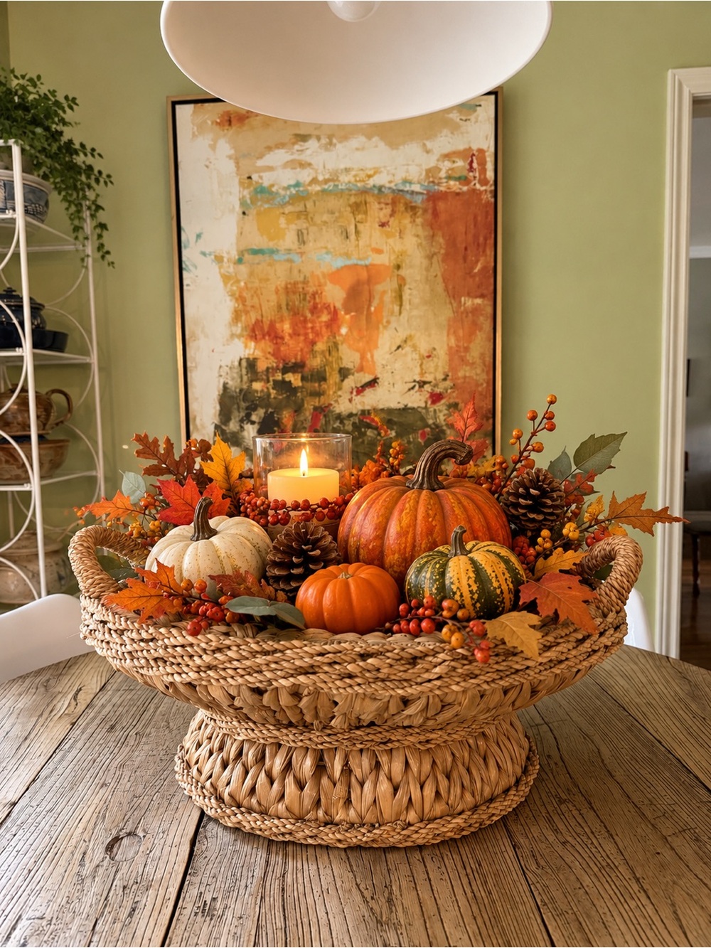 Large Oval Pedestal Basket Table Centrepiece Fall Decor